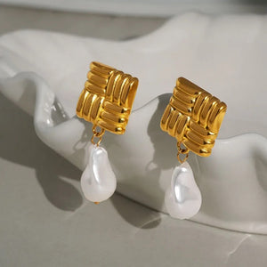 square pearl dangle earrings
