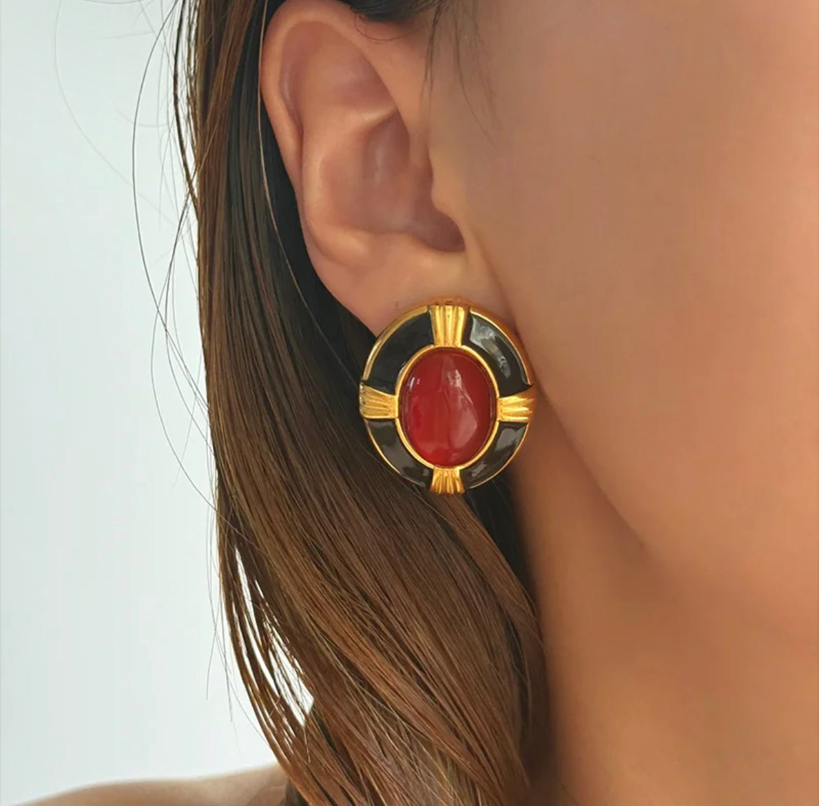 stone oval earrings