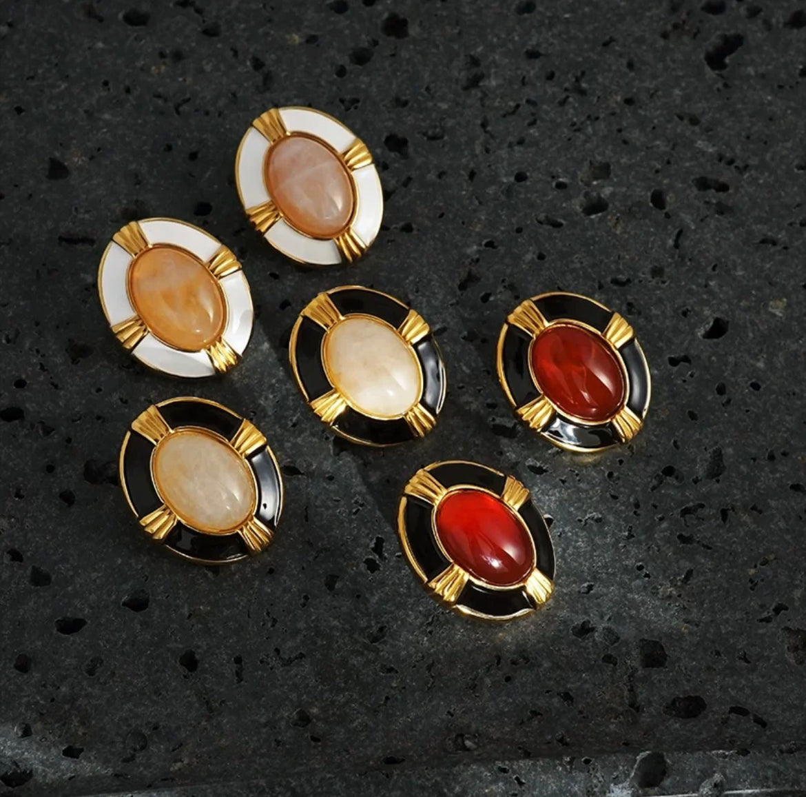 stone oval earrings