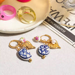 Ceramic Pendant Heart Pearl Earrings