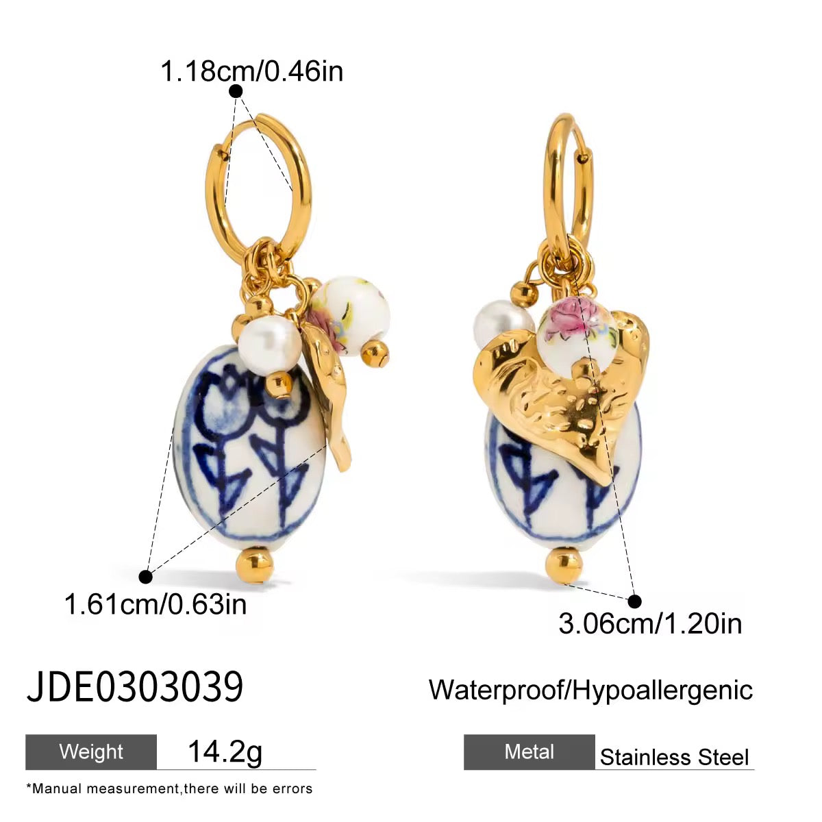 Ceramic Pendant Heart Pearl Earrings