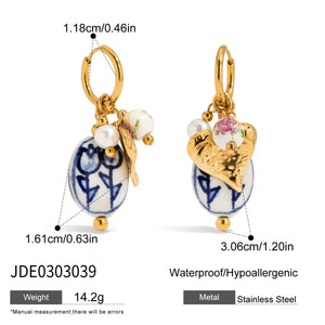 Ceramic Pendant Heart Pearl Earrings