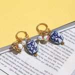 Ceramic Pendant Heart Pearl Earrings