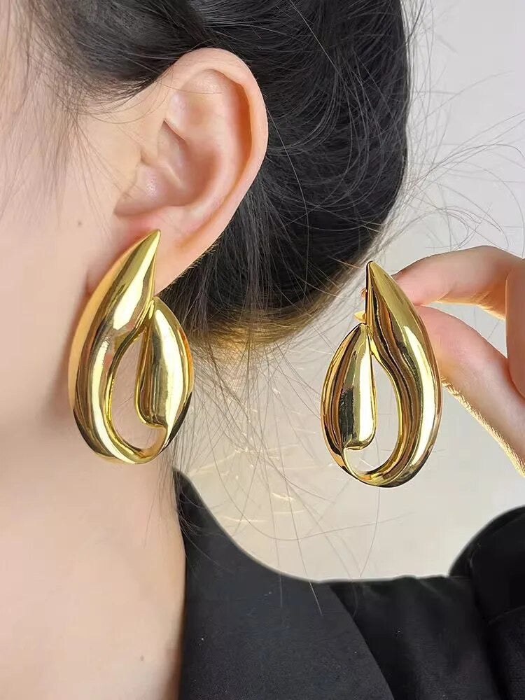 Glossy Leaf Geometric Earrings
