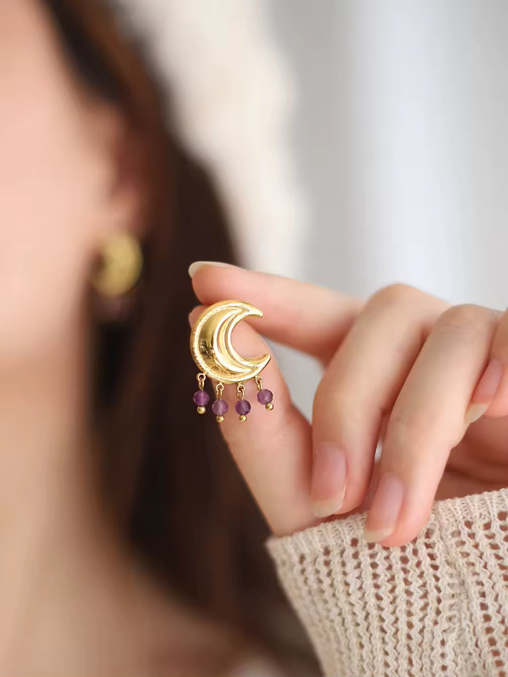 tassel half moon Earrings
