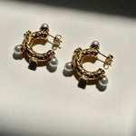 stone pearl c hoop earrings