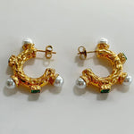 stone pearl c hoop earrings