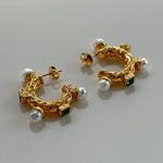stone pearl c hoop earrings
