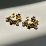 stone pearl c hoop earrings